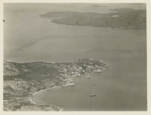Image of Hopedale from the air; Strathcona moored